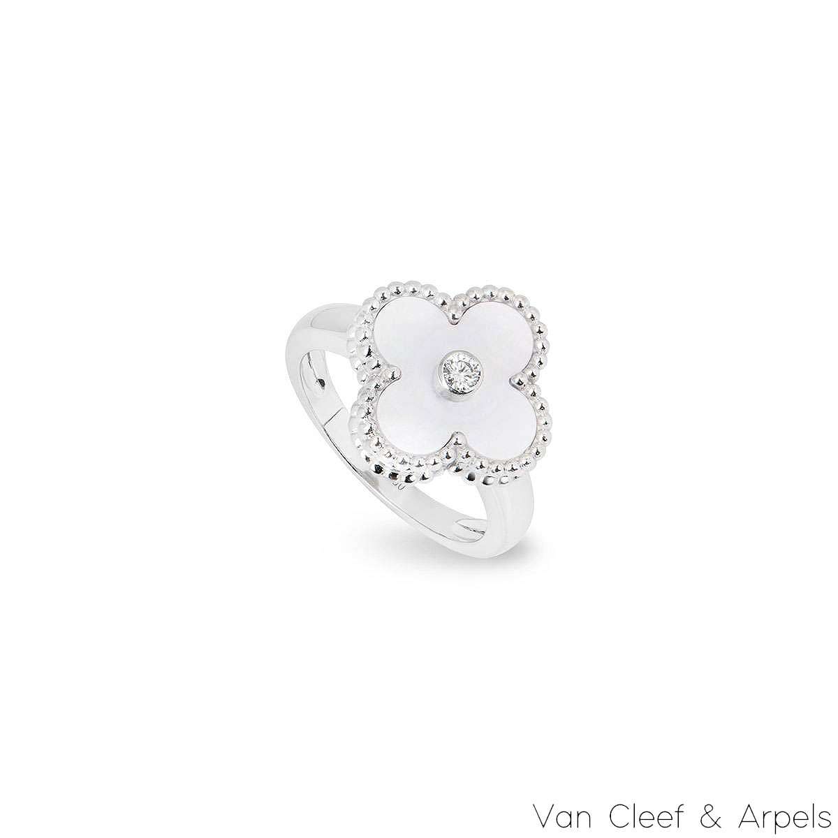 Van Cleef & Arpels White Gold Vintage Alhambra Ring Size 48 VCARF48900 Van Cleef & Arpels White Gold Vintage Alhambra Ring Size 48 VCARF48900